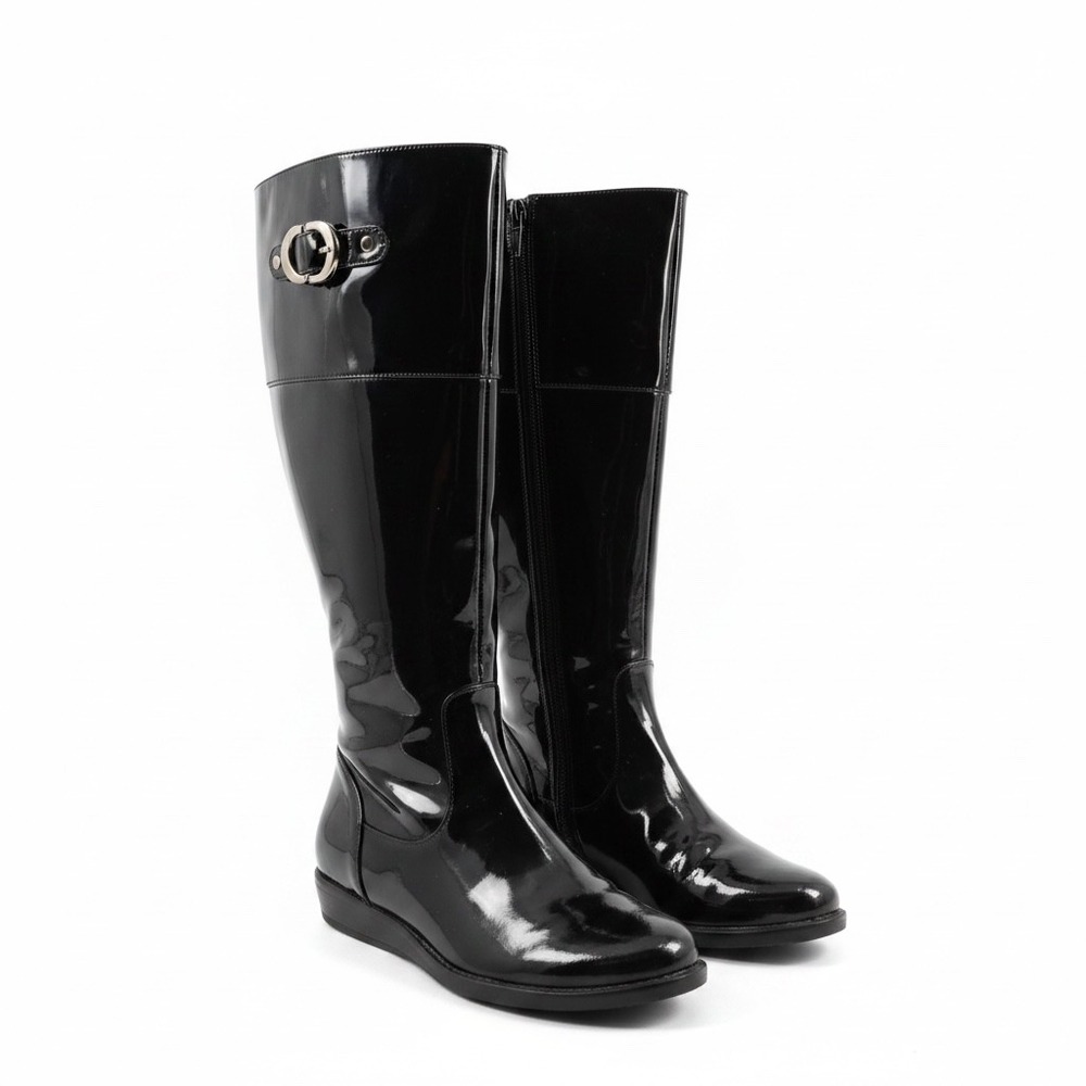 Cole Haan Nike Collab Waterproof Black Patent Leather Tall Boots Buckle Women 8B